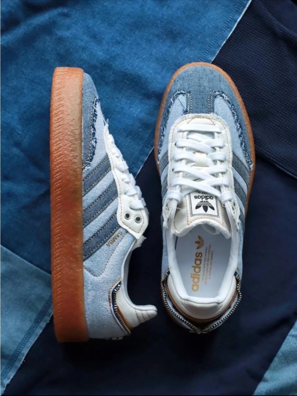 atmos x adidas Women’s Sambae Denim Platform Sneaker - Light Blue & Gum Sz 7.5 - Picture 13 of 16
